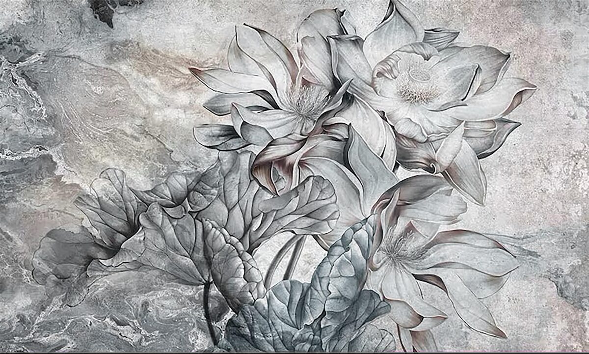 Фотошпалери великі квіти незвичайної форми, намальовані вручну