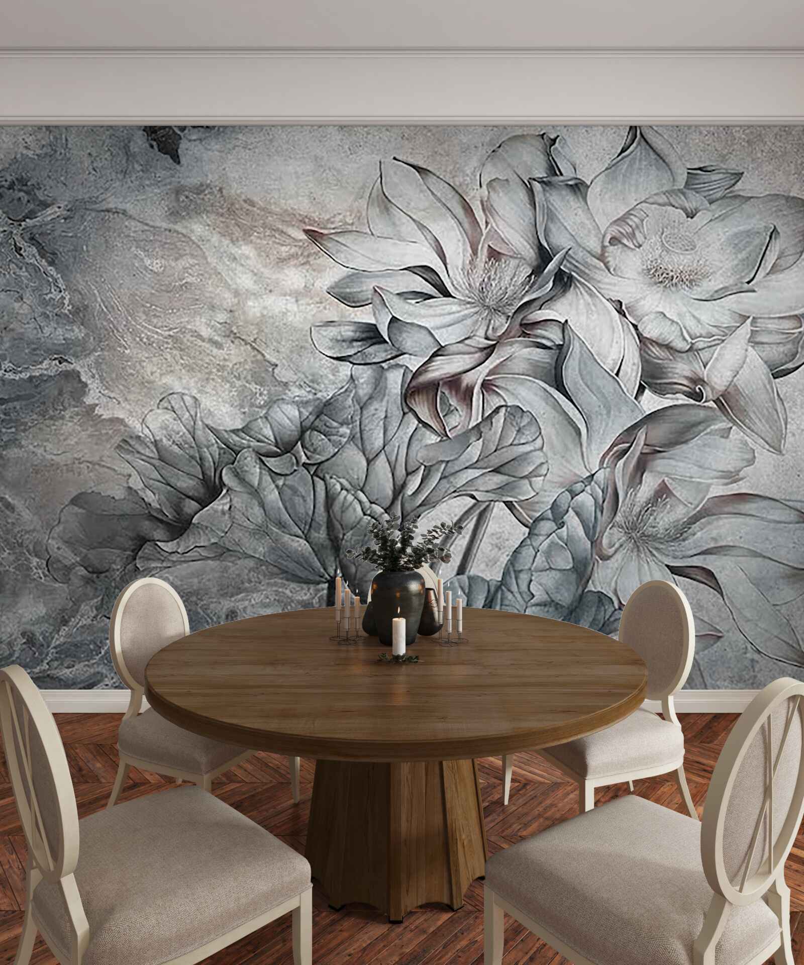 Фотошпалери великі квіти незвичайної форми, намальовані вручну