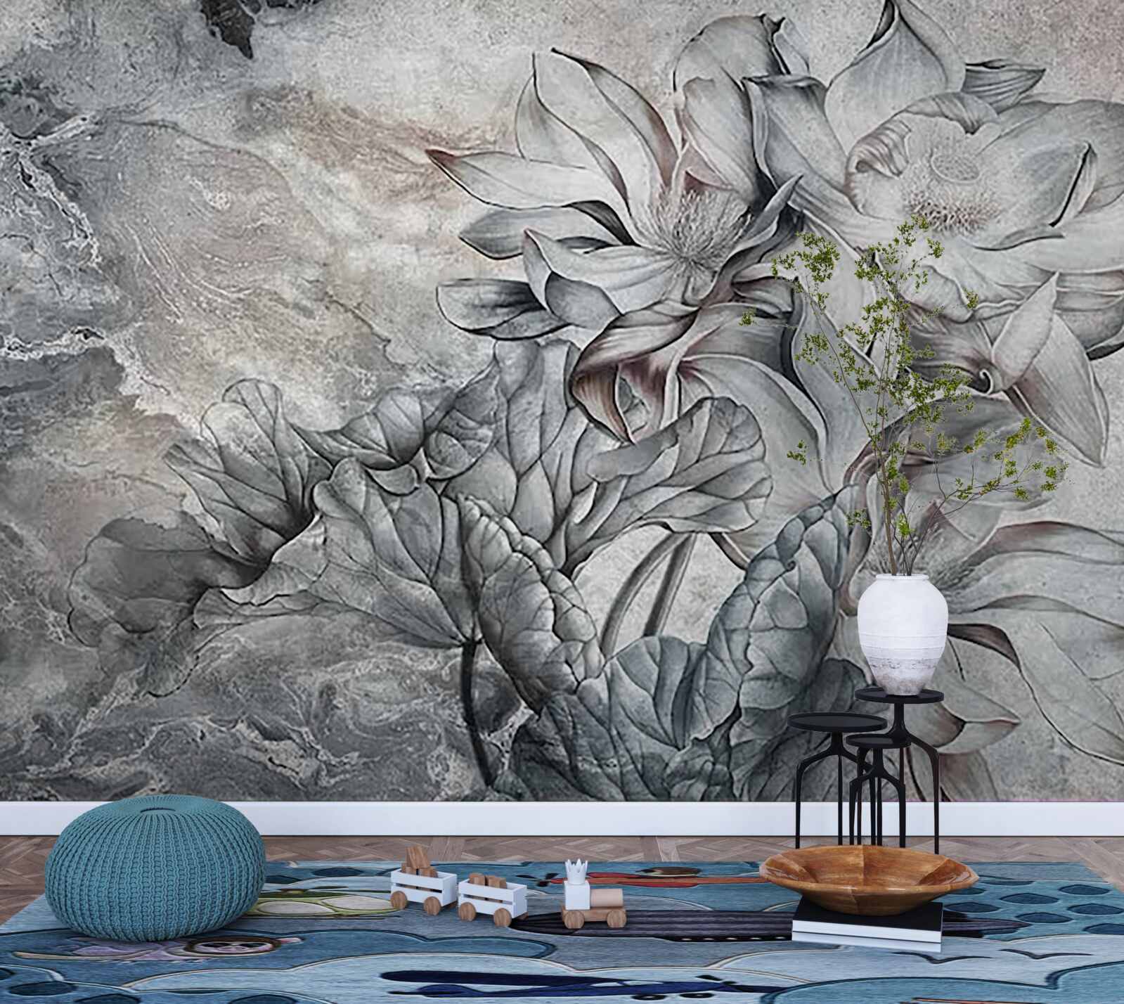 Фотошпалери великі квіти незвичайної форми, намальовані вручну