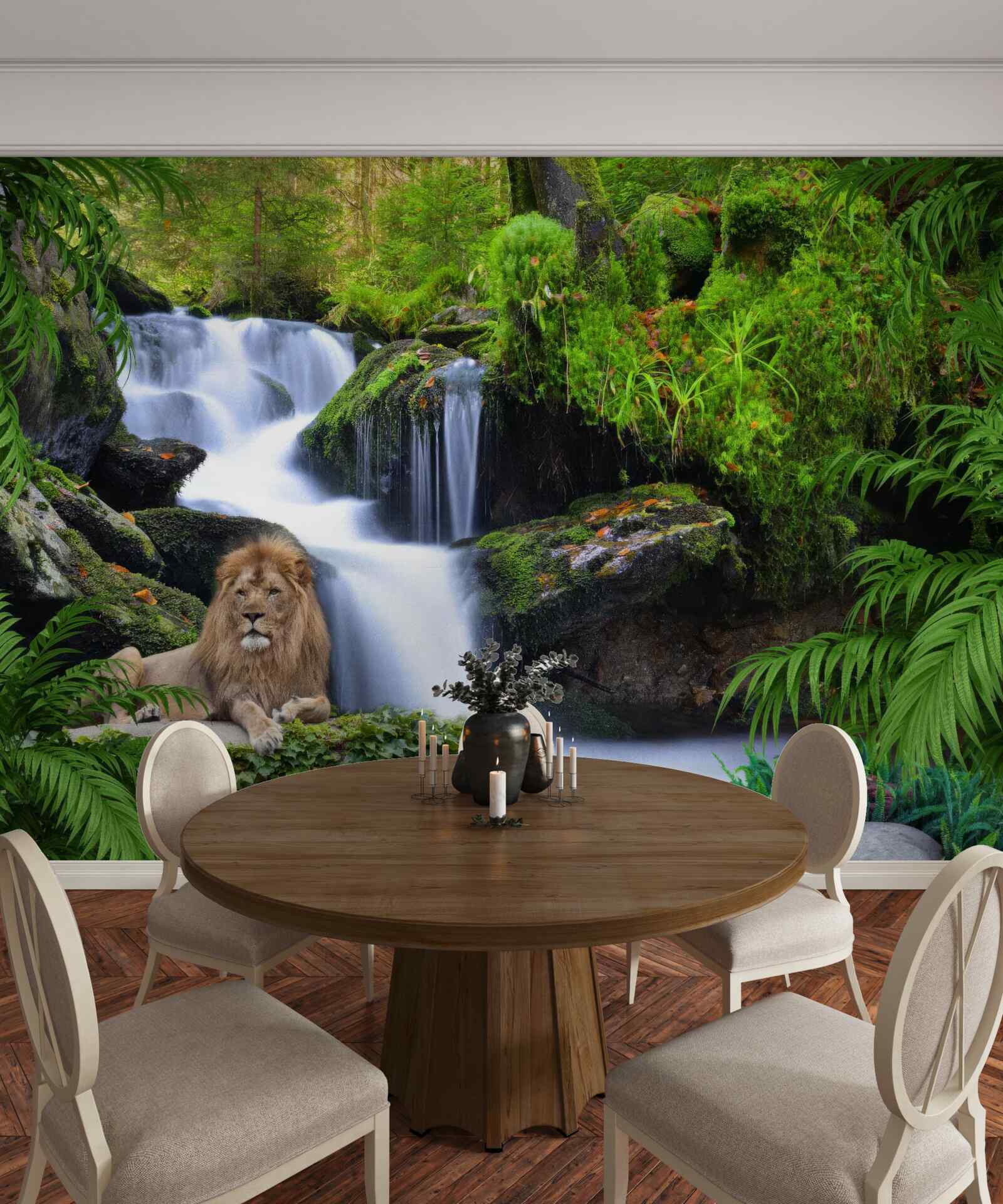 Фотошпалери біля водоспаду живе лев