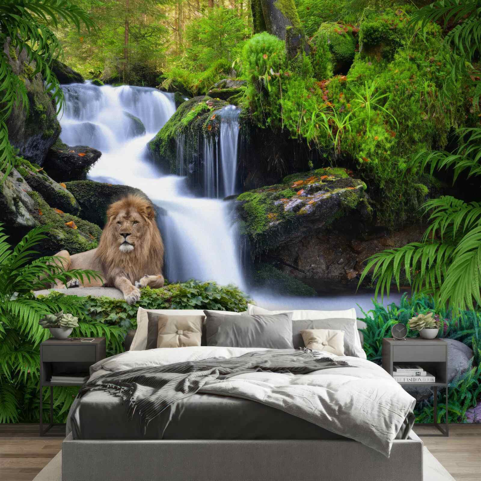Фотошпалери біля водоспаду живе лев