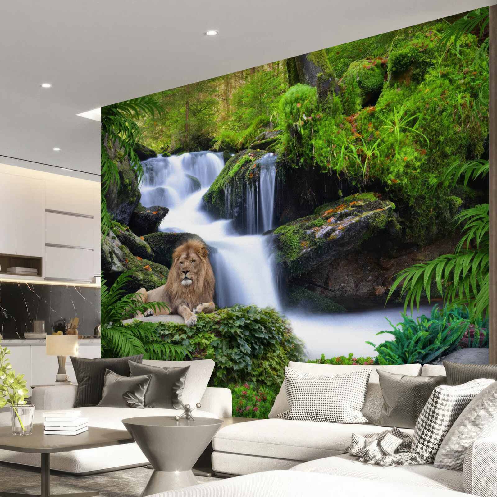 Фотошпалери біля водоспаду живе лев