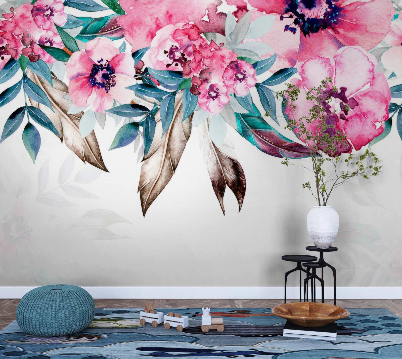 Фотошпалери квіти, пофарбовані у відтінки рожевого