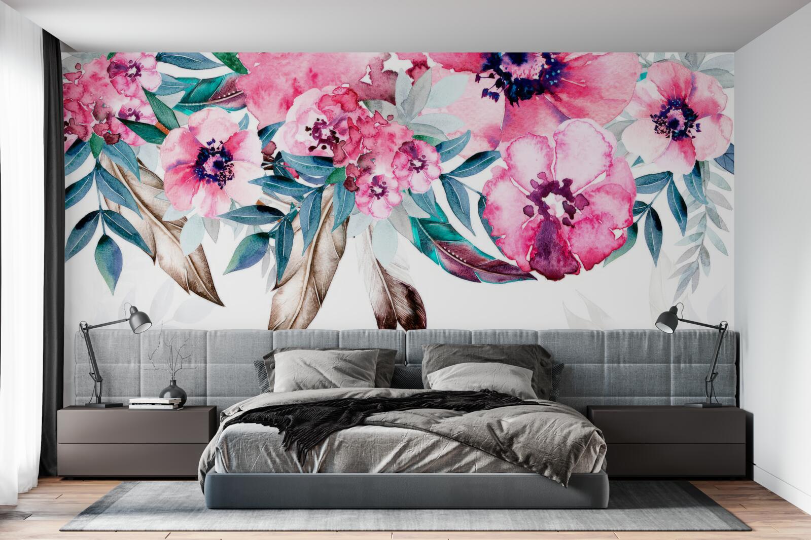 Фотошпалери квіти, пофарбовані у відтінки рожевого