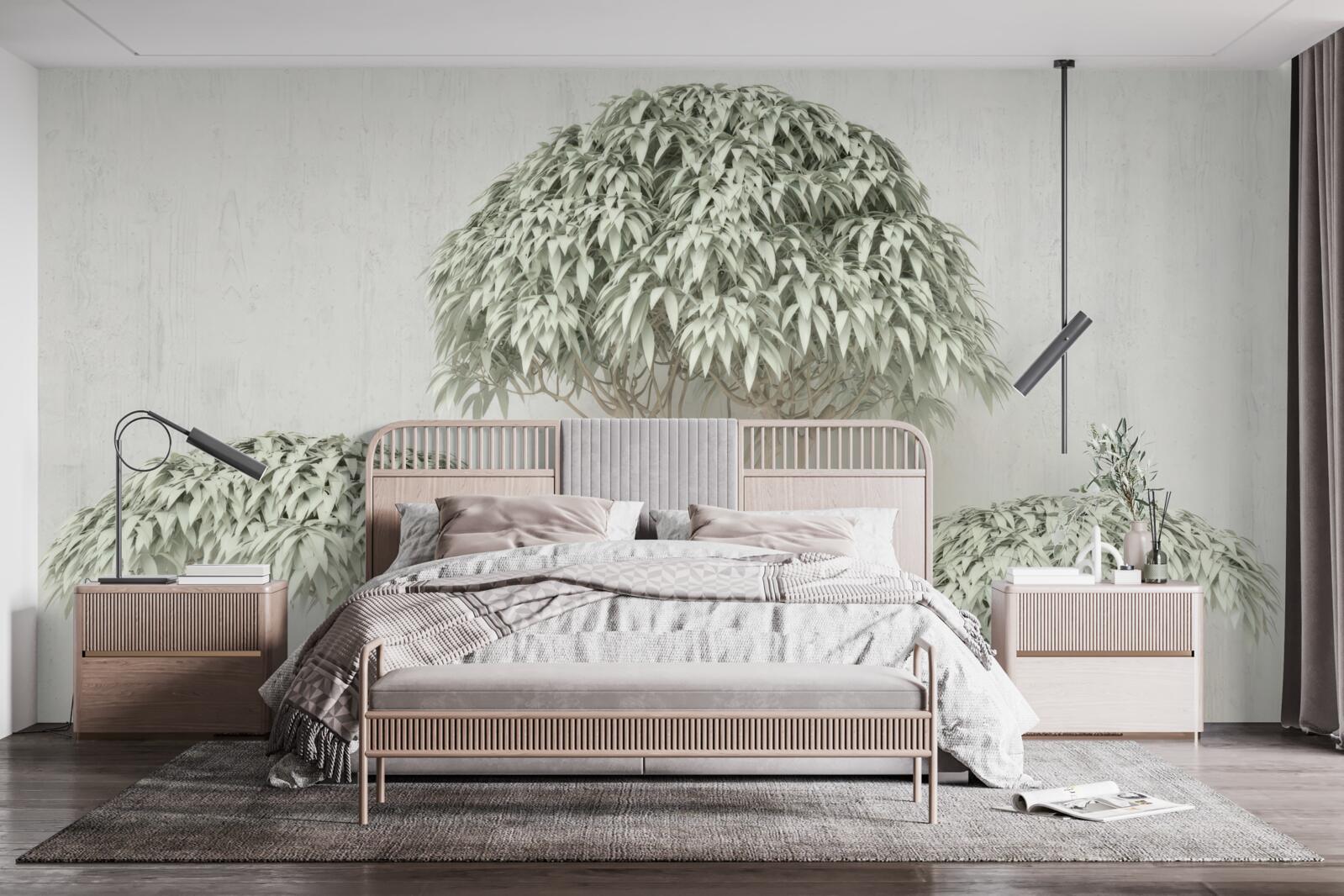 Фотошпалери дерево з листям на сірому тлі