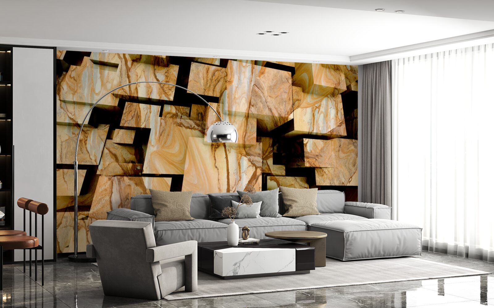 Фотошпалери тривимірні коричневі квадрати