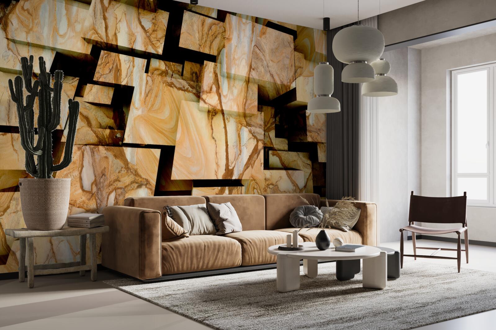 Фотошпалери тривимірні коричневі квадрати