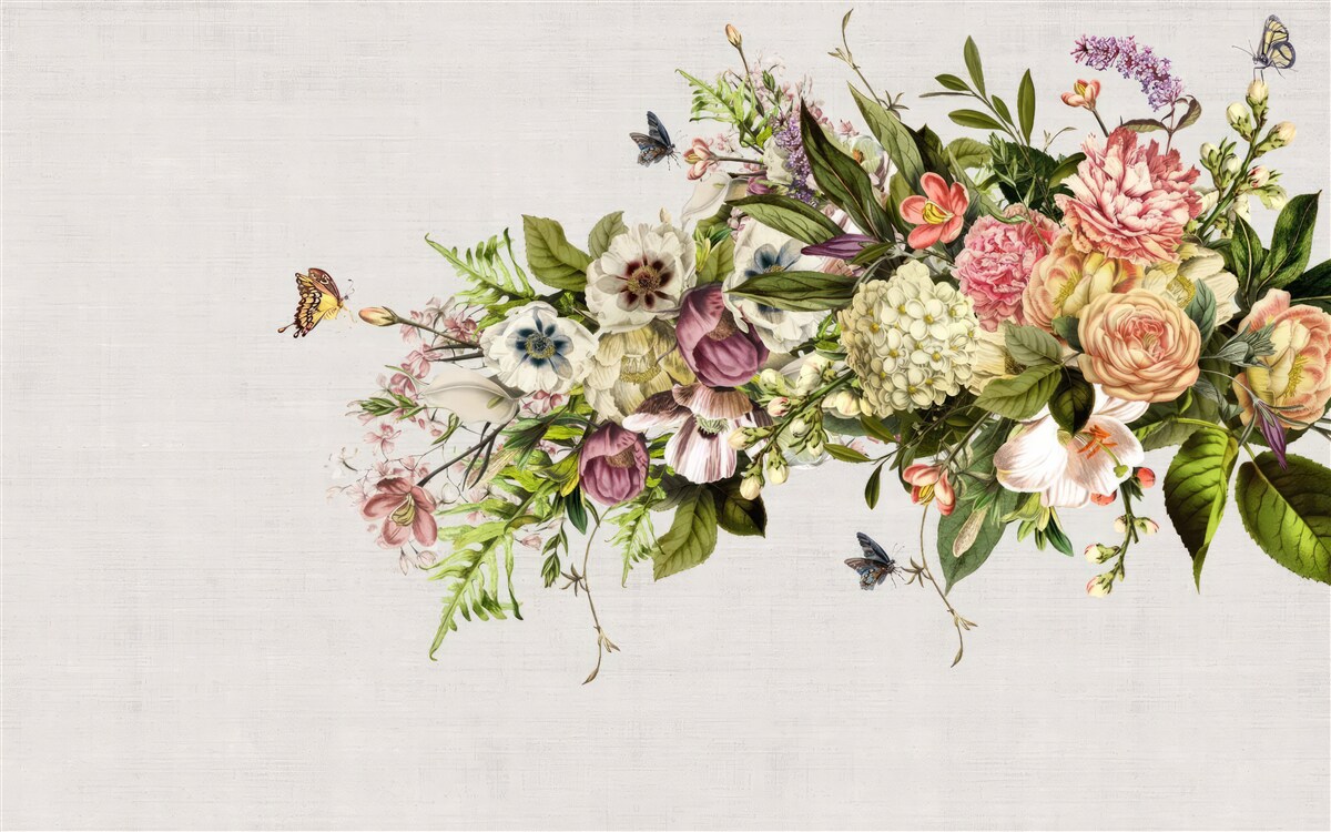 Фотошпалери метелики літають на красивих квітах