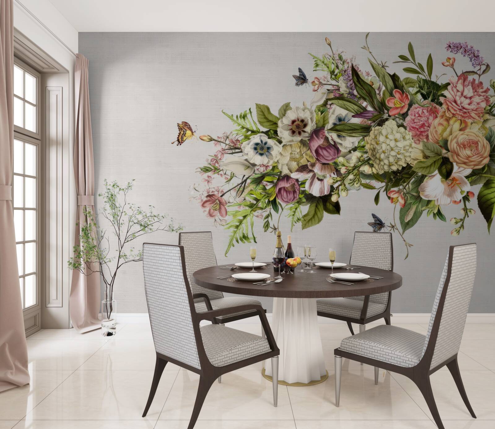 Фотошпалери метелики літають на красивих квітах