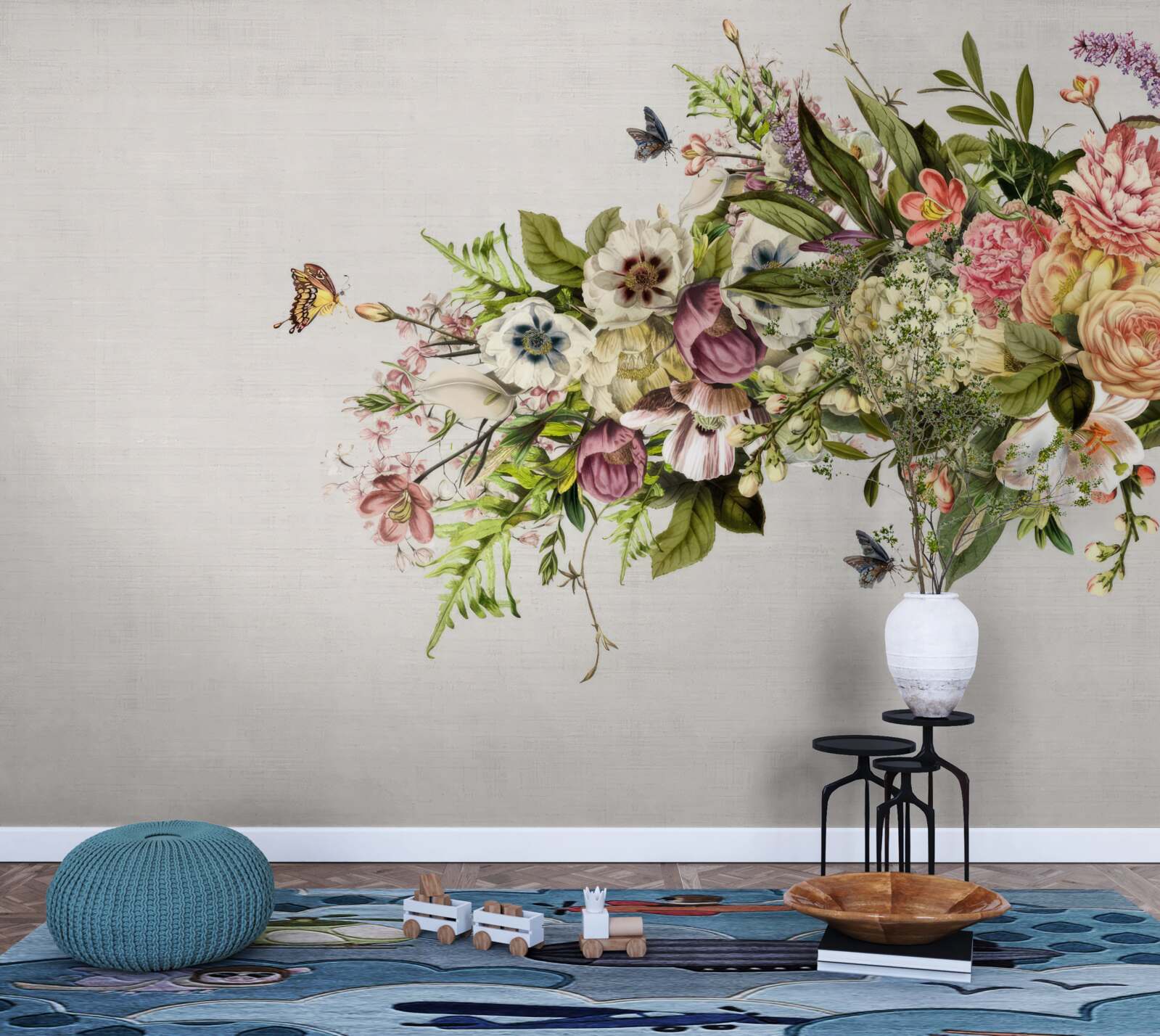 Фотошпалери метелики літають на красивих квітах