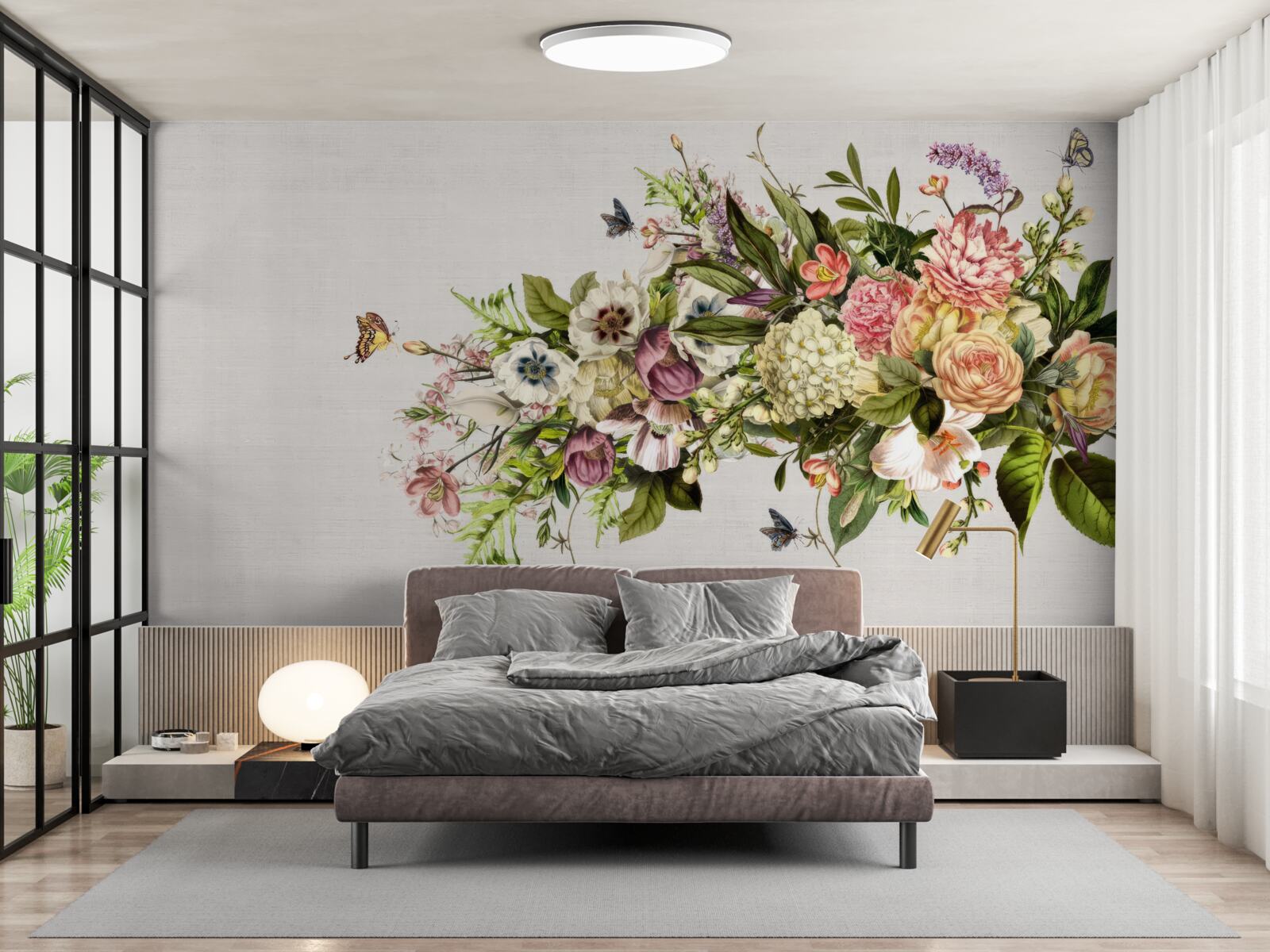 Фотошпалери метелики літають на красивих квітах