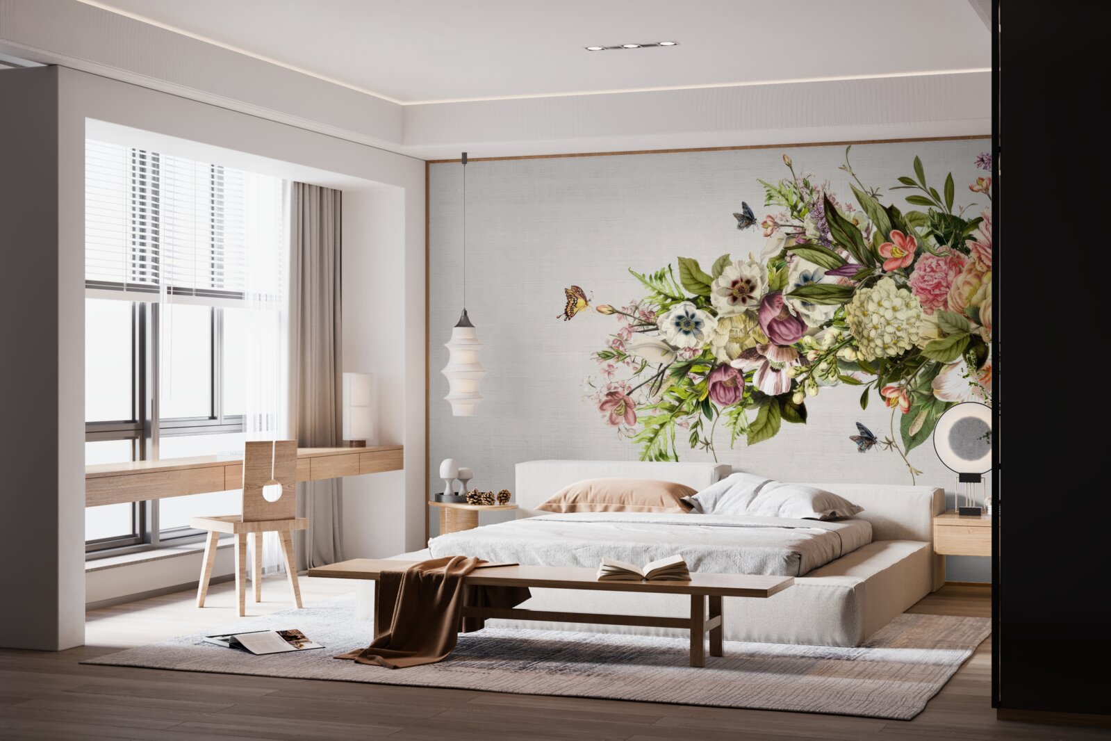 Фотошпалери метелики літають на красивих квітах