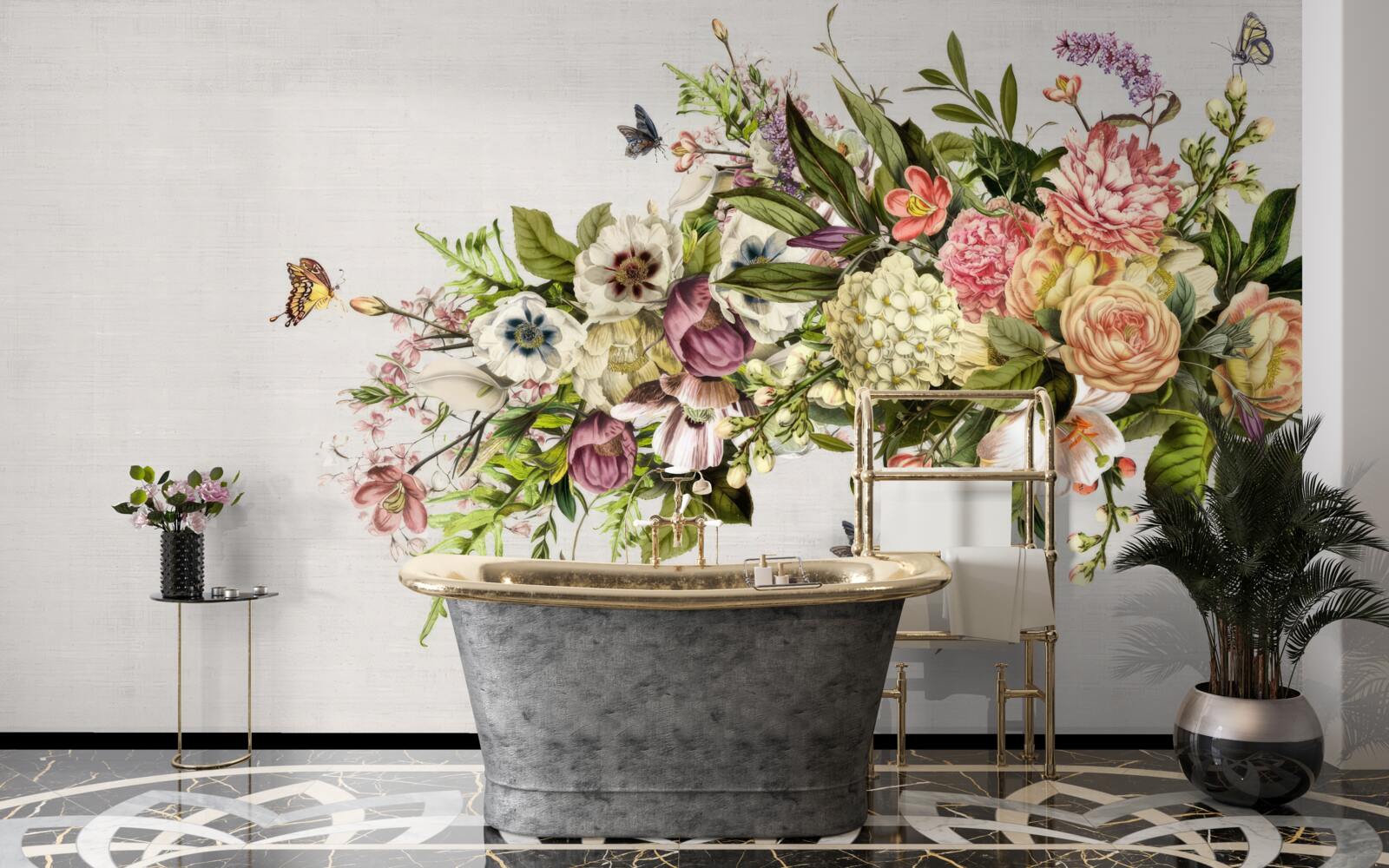 Фотошпалери метелики літають на красивих квітах