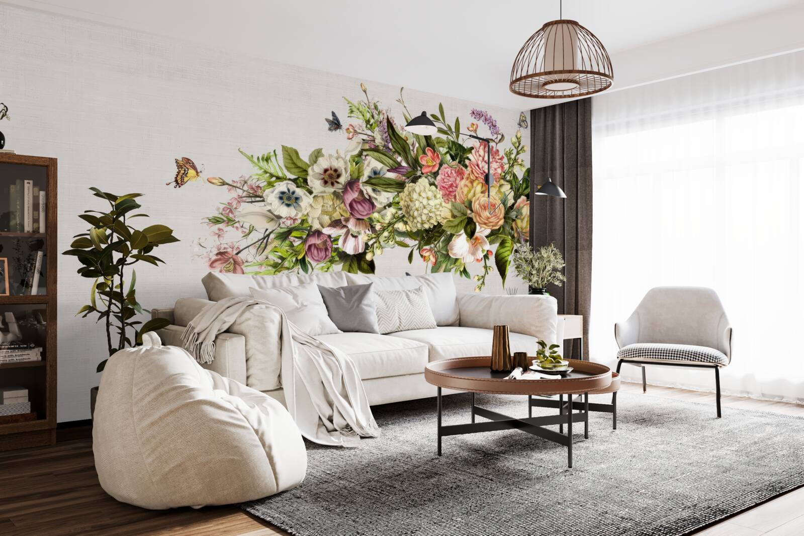 Фотошпалери метелики літають на красивих квітах