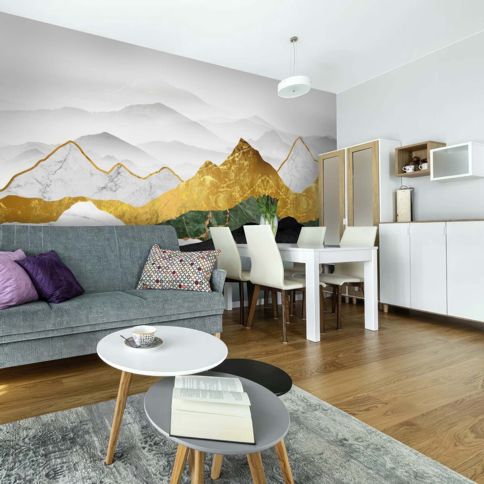 Фотошпалери смуги різних кольорів на мармуровому тлі