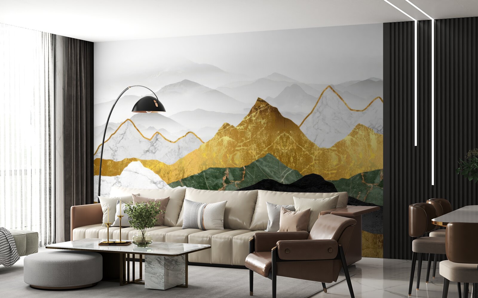 Фотошпалери смуги різних кольорів на мармуровому тлі