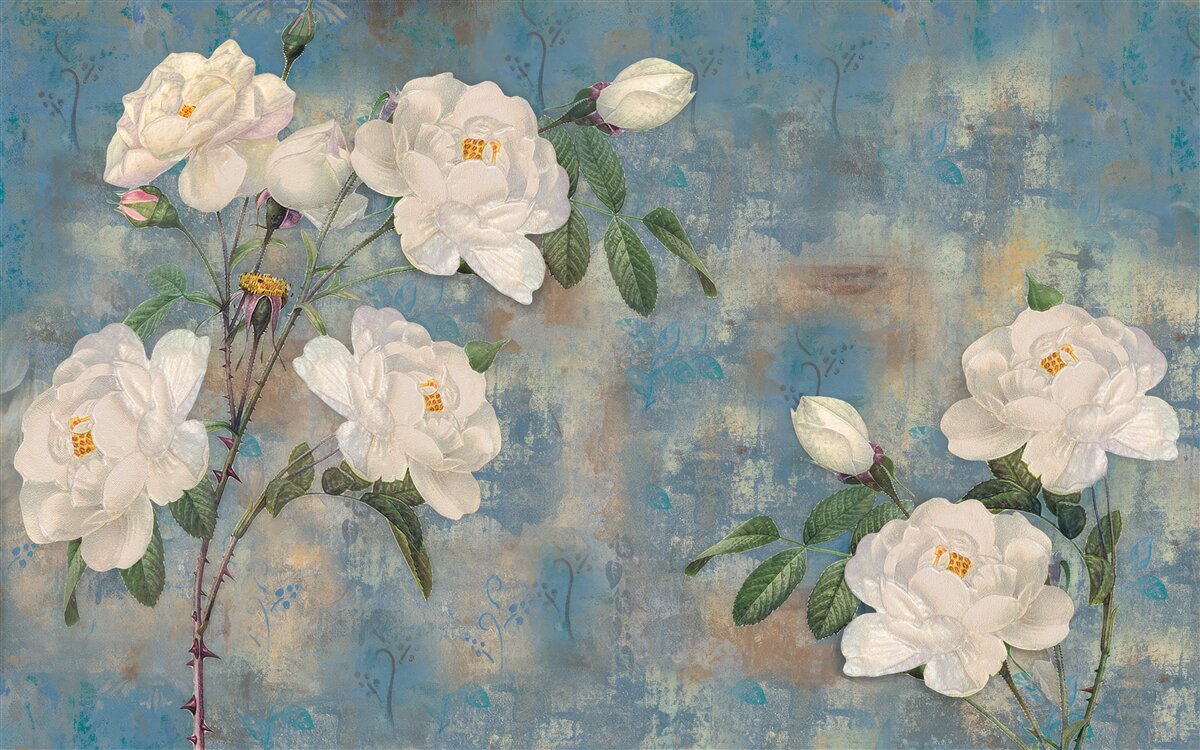 Фотошпалери білі троянди на гілках