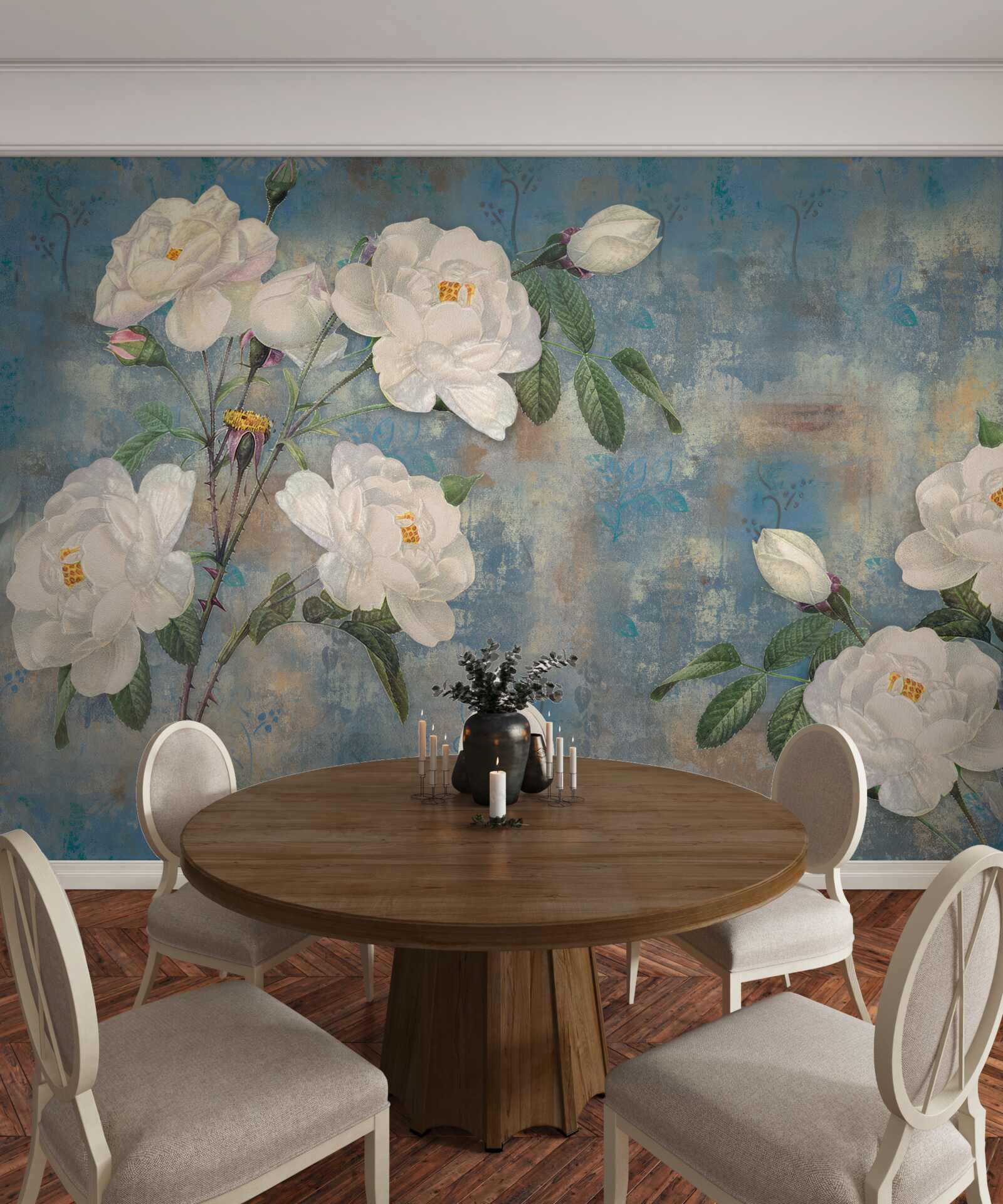 Фотошпалери білі троянди на гілках