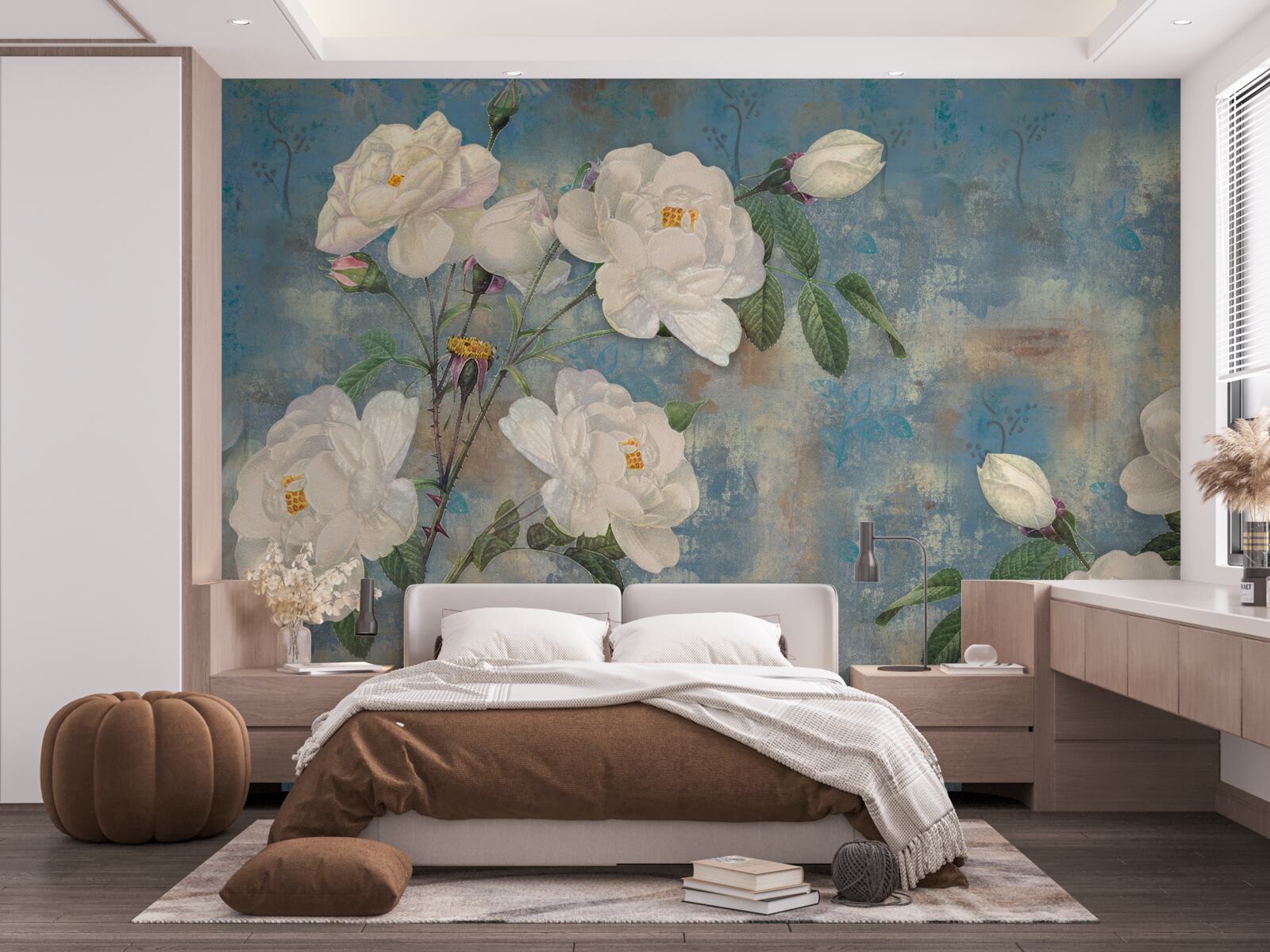 Фотошпалери білі троянди на гілках