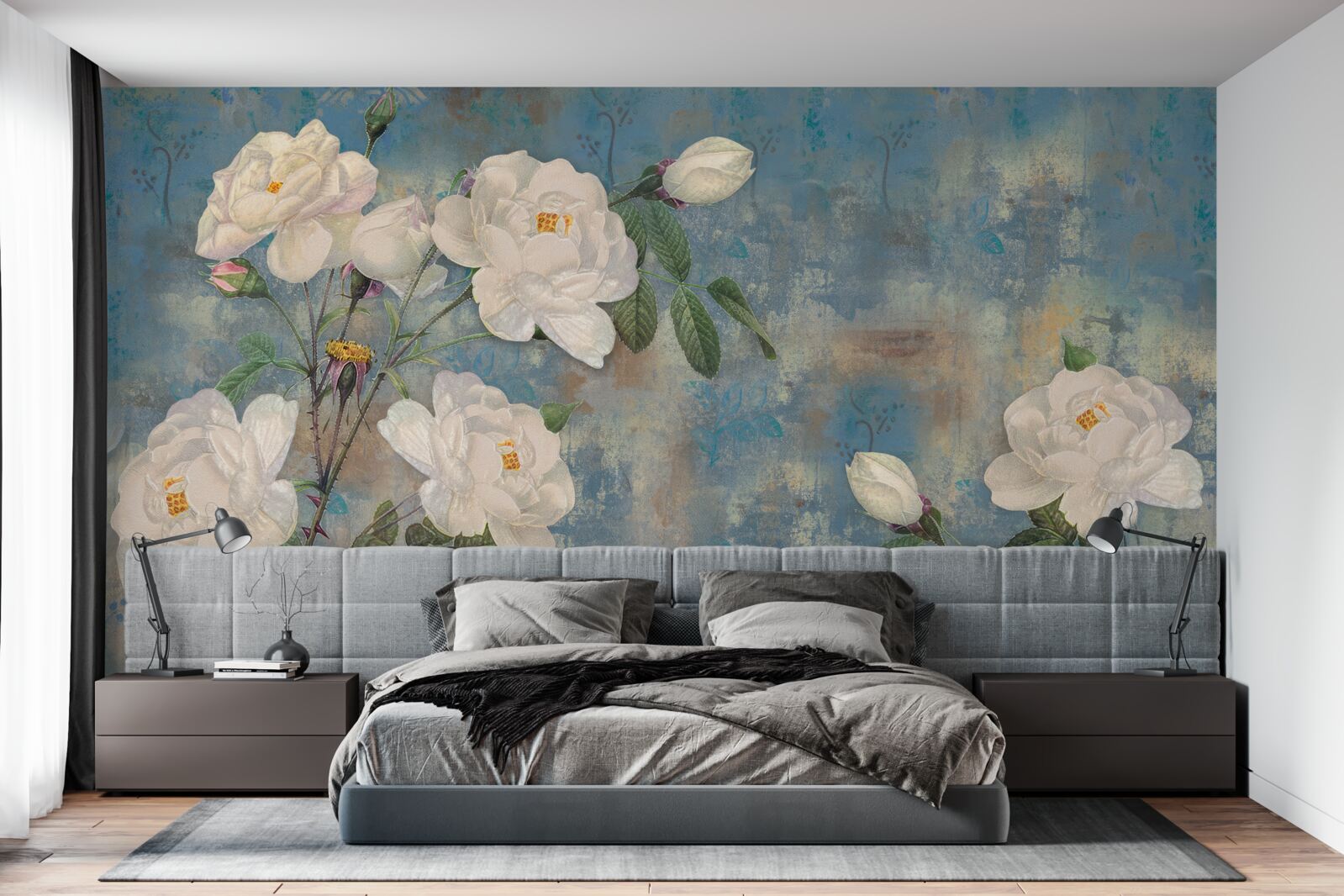 Фотошпалери білі троянди на гілках