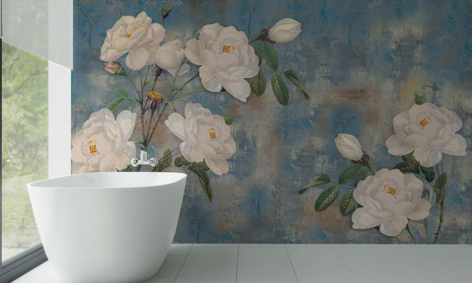 Фотошпалери білі троянди на гілках