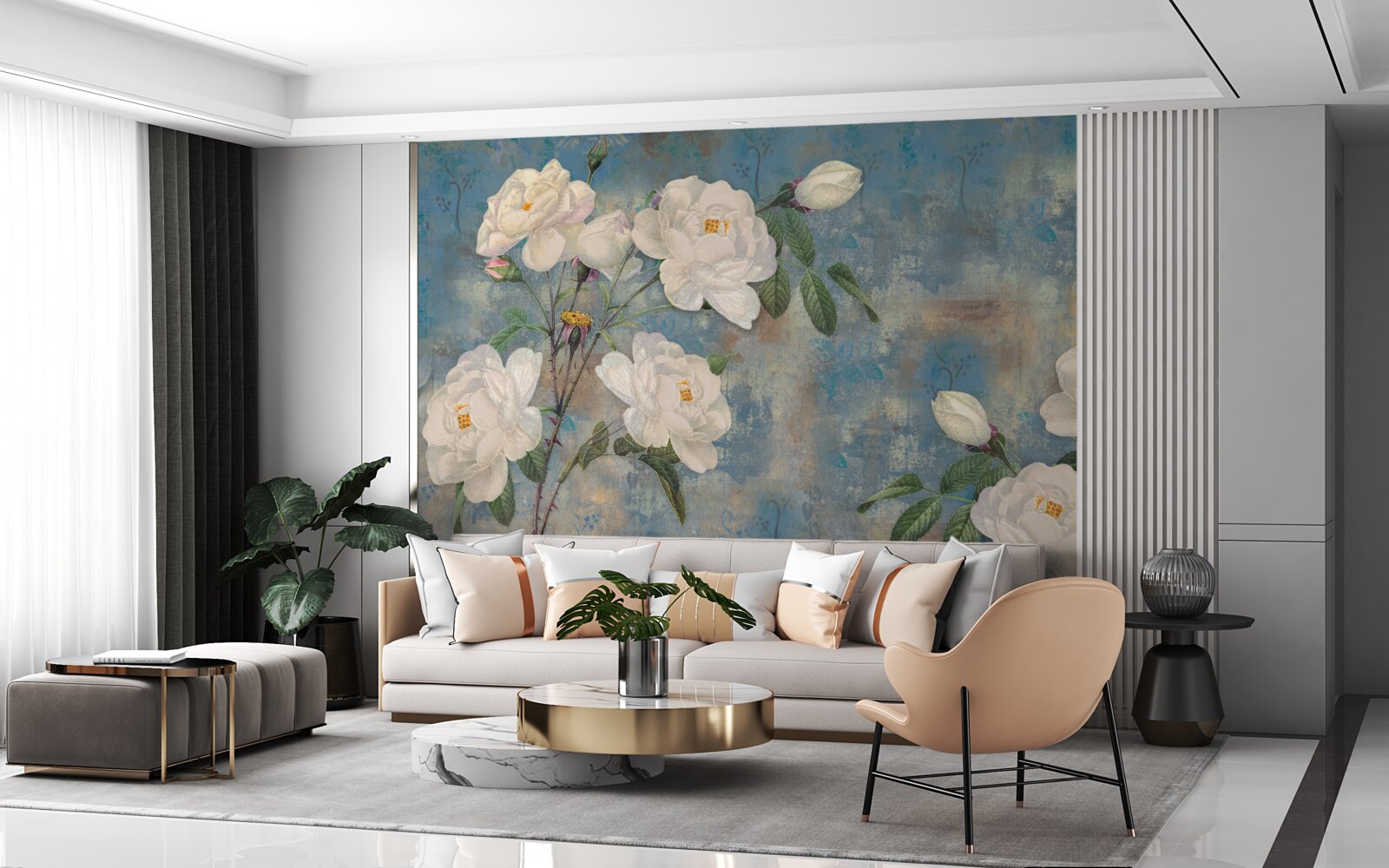 Фотошпалери білі троянди на гілках