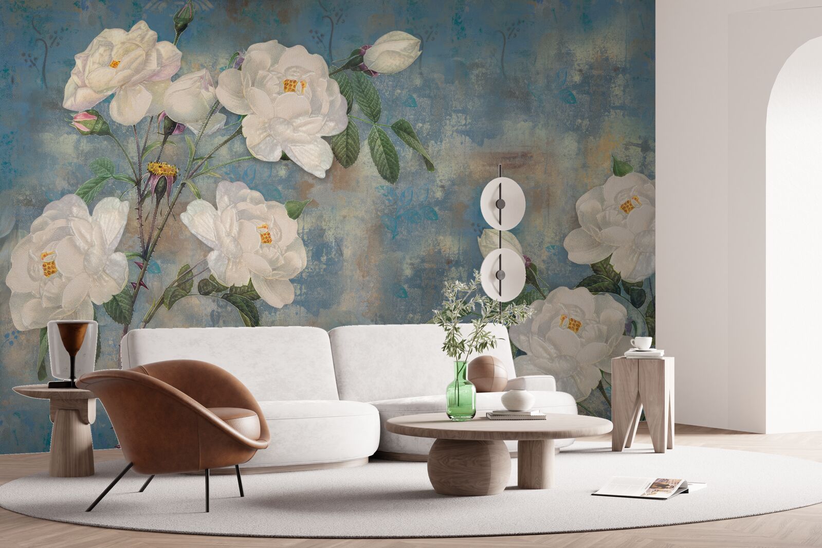 Фотошпалери білі троянди на гілках