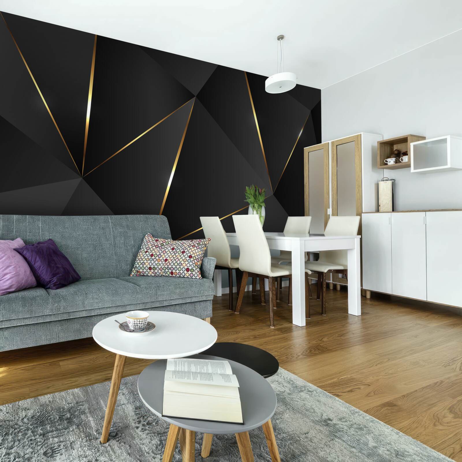 Фотошпалери об'ємні фігури у відтінках чорного та золотого