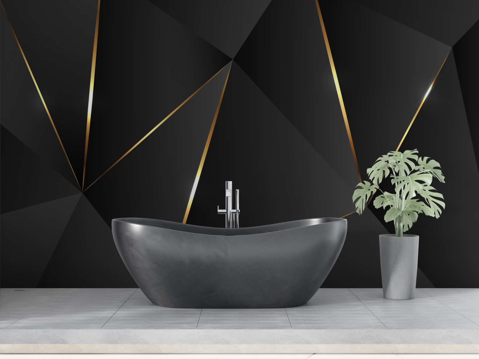 Фотошпалери об'ємні фігури у відтінках чорного та золотого