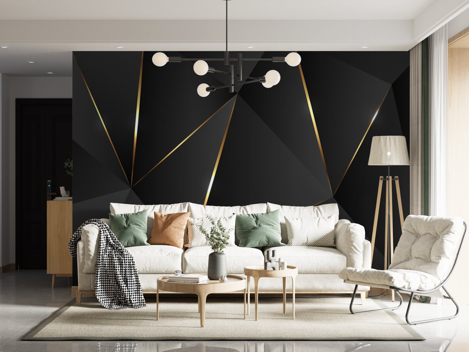 Фотошпалери об'ємні фігури у відтінках чорного та золотого