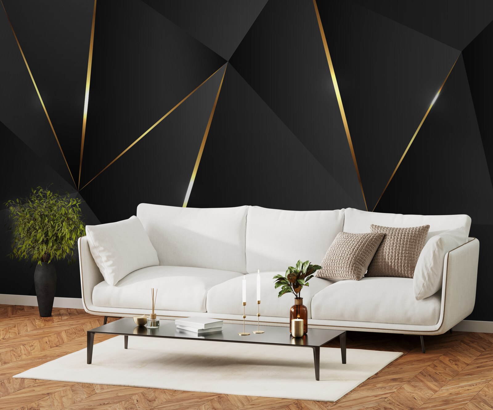 Фотошпалери об'ємні фігури у відтінках чорного та золотого