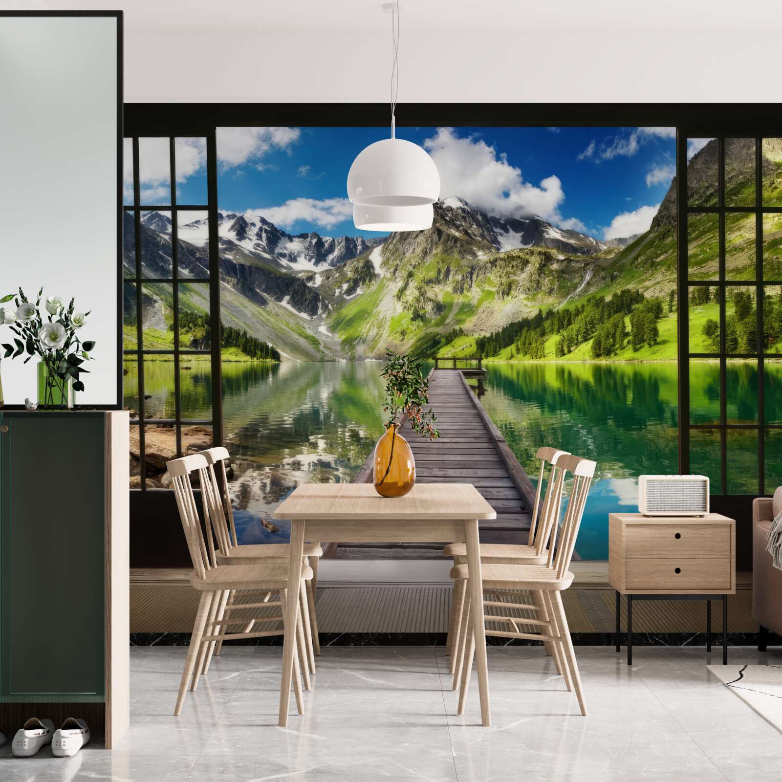 Фотошпалери пейзаж гір, що відкривається з вікна