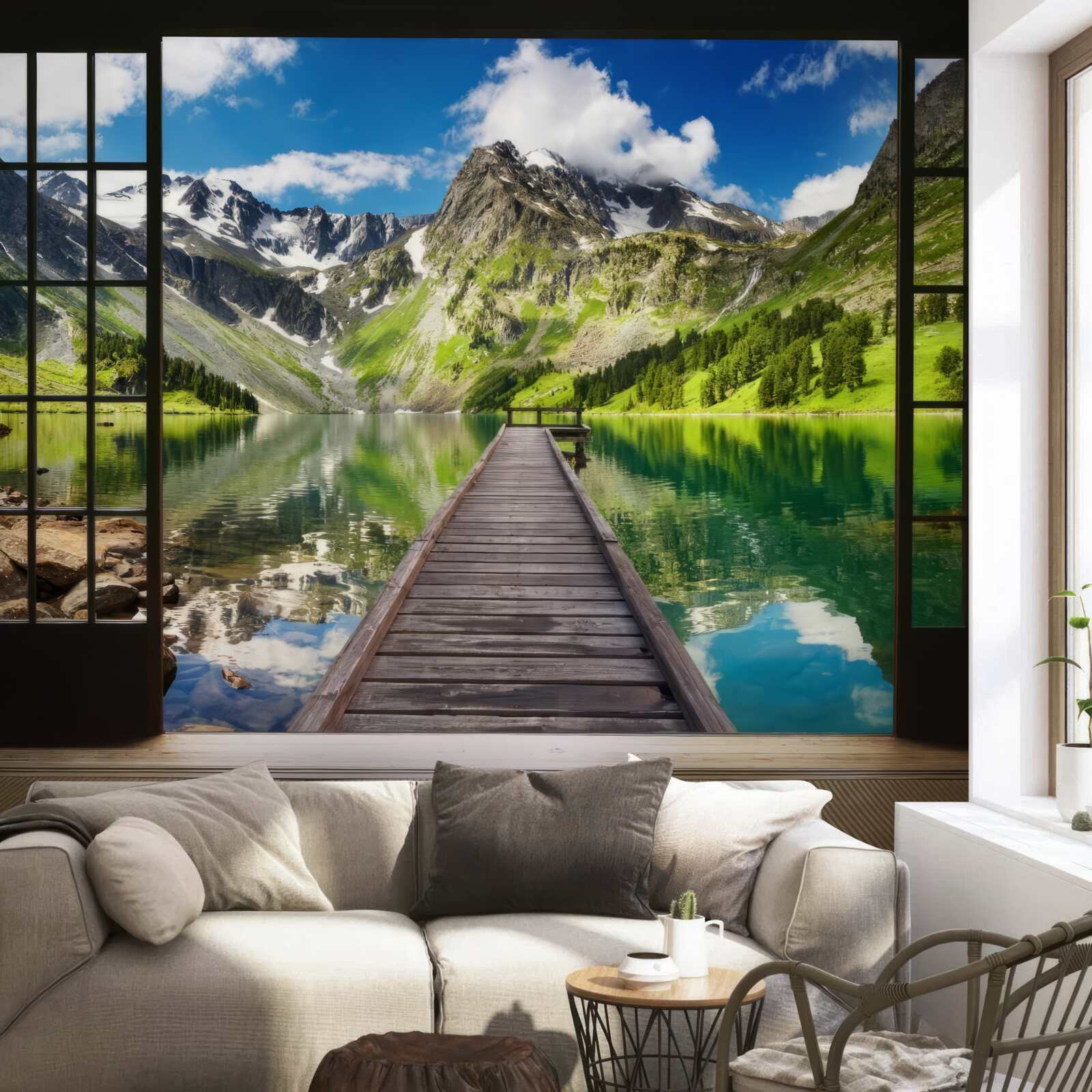 Фотошпалери пейзаж гір, що відкривається з вікна