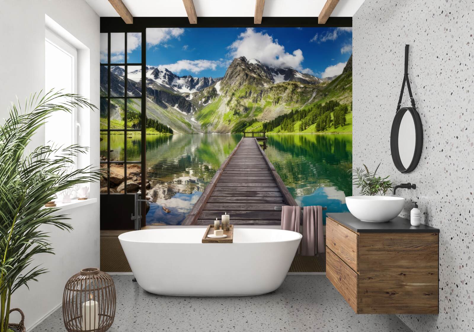 Фотошпалери пейзаж гір, що відкривається з вікна