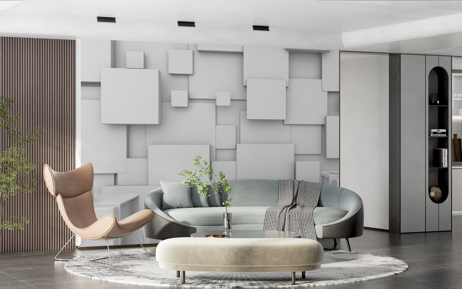 Фотошпалери об'ємні білі квадрати