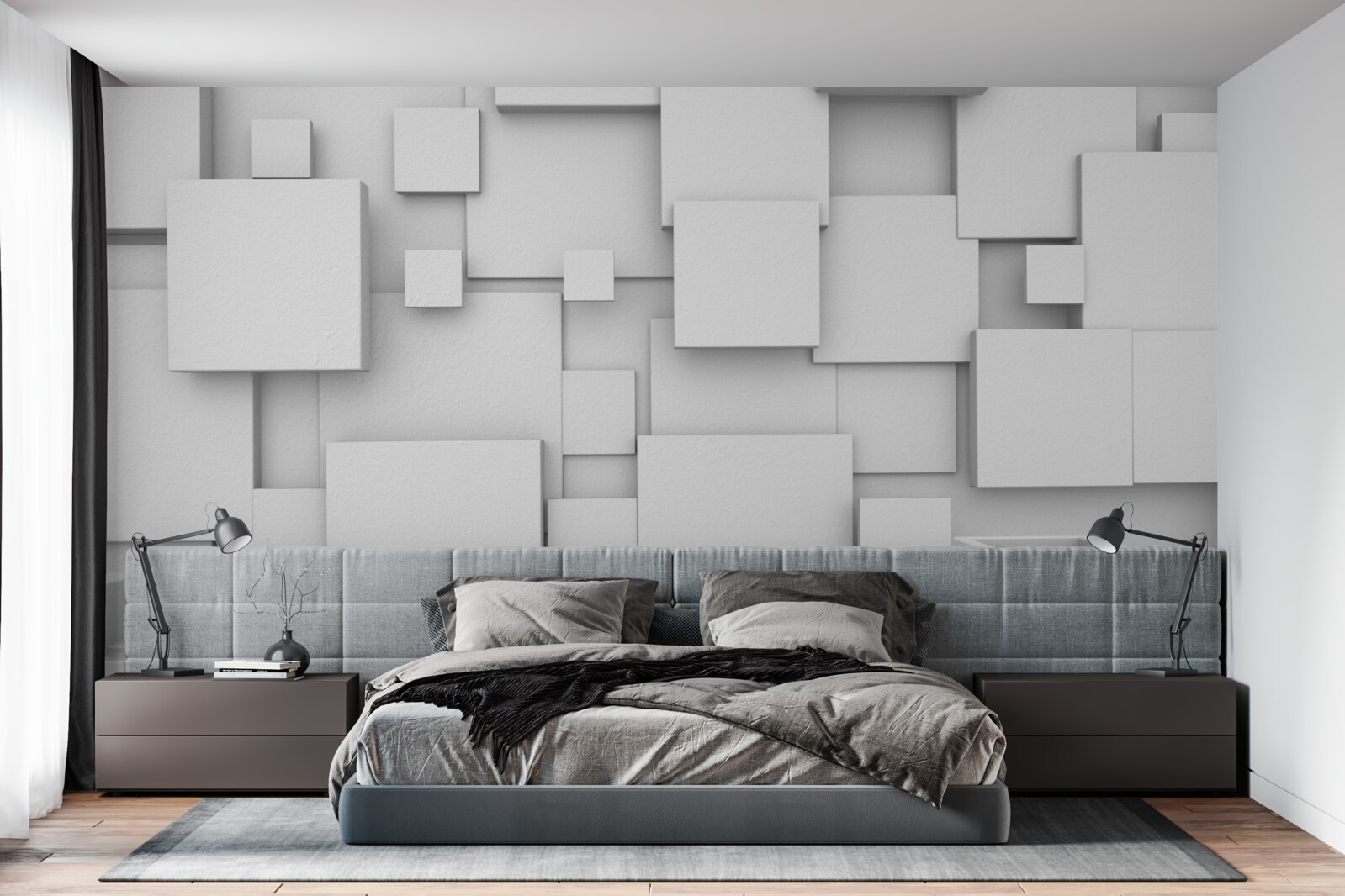 Фотошпалери об'ємні білі квадрати