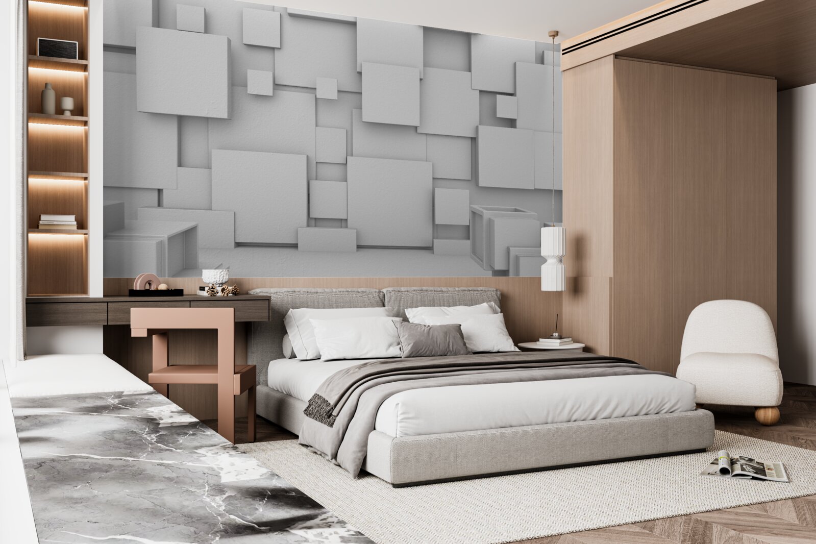 Фотошпалери об'ємні білі квадрати