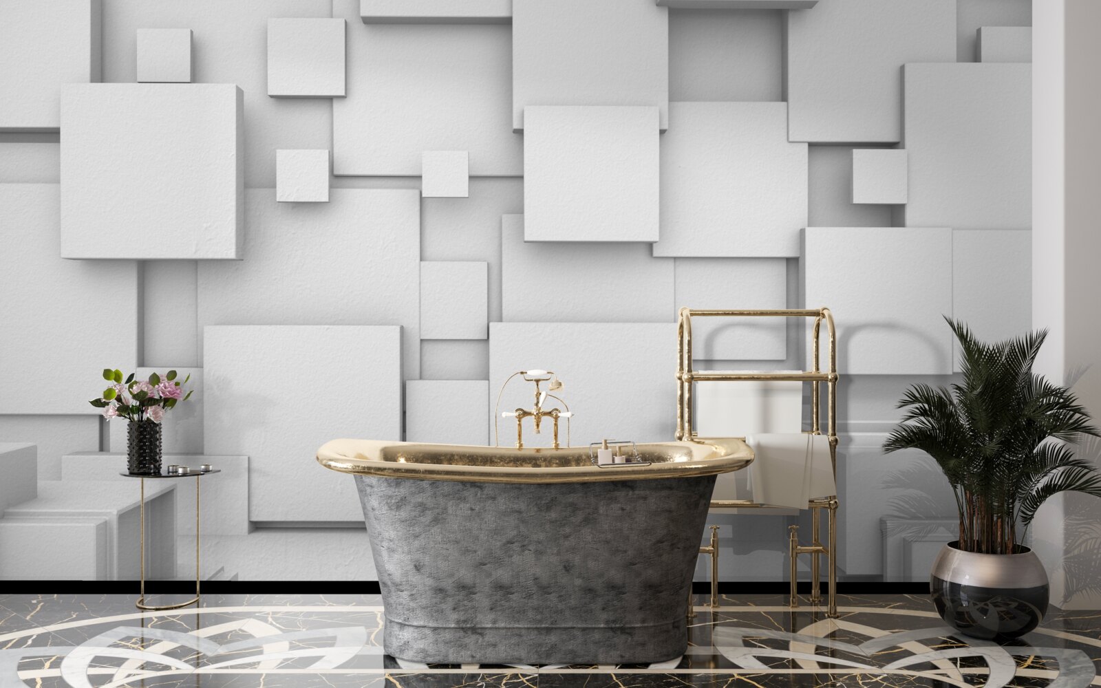 Фотошпалери об'ємні білі квадрати