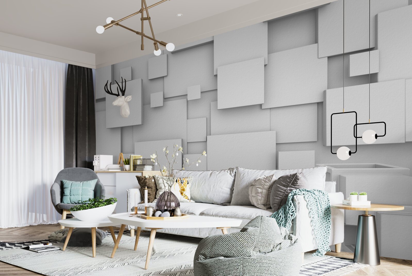 Фотошпалери об'ємні білі квадрати