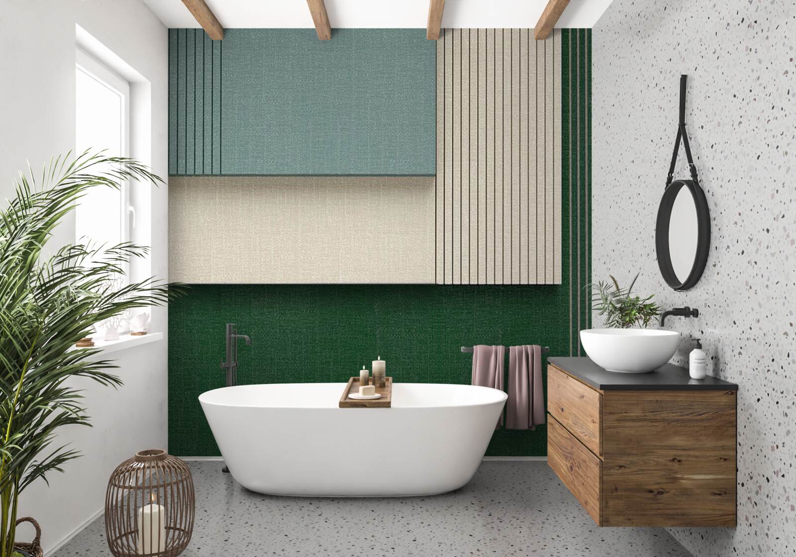 Фотошпалери квадрати синього, бежевого та зеленого кольорів