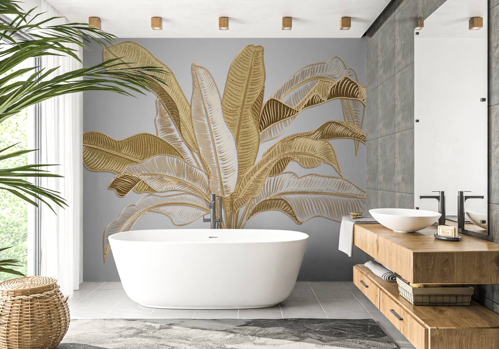 Фотошпалери листя з незвичайними золотистими та білими тонами