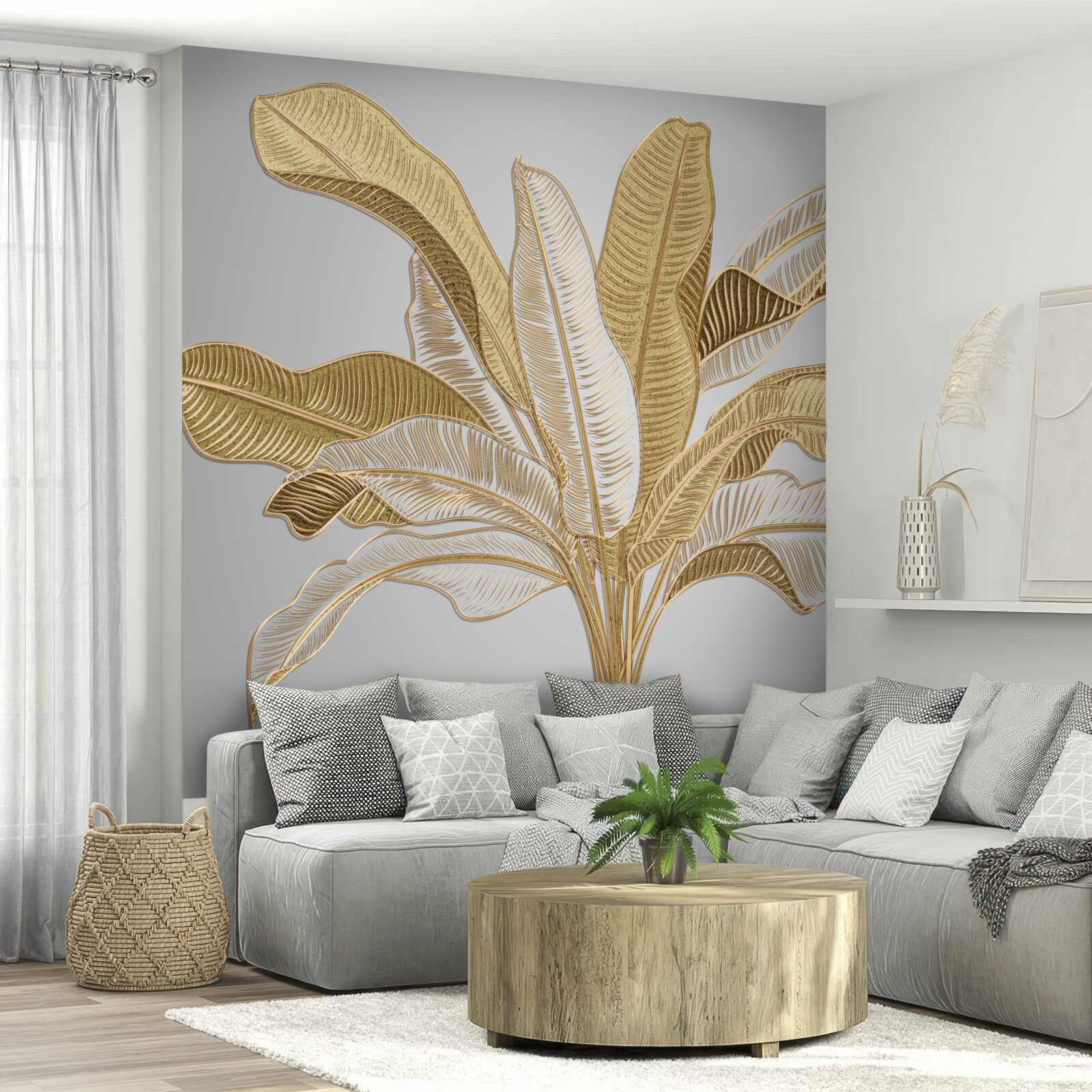 Фотошпалери листя з незвичайними золотистими та білими тонами