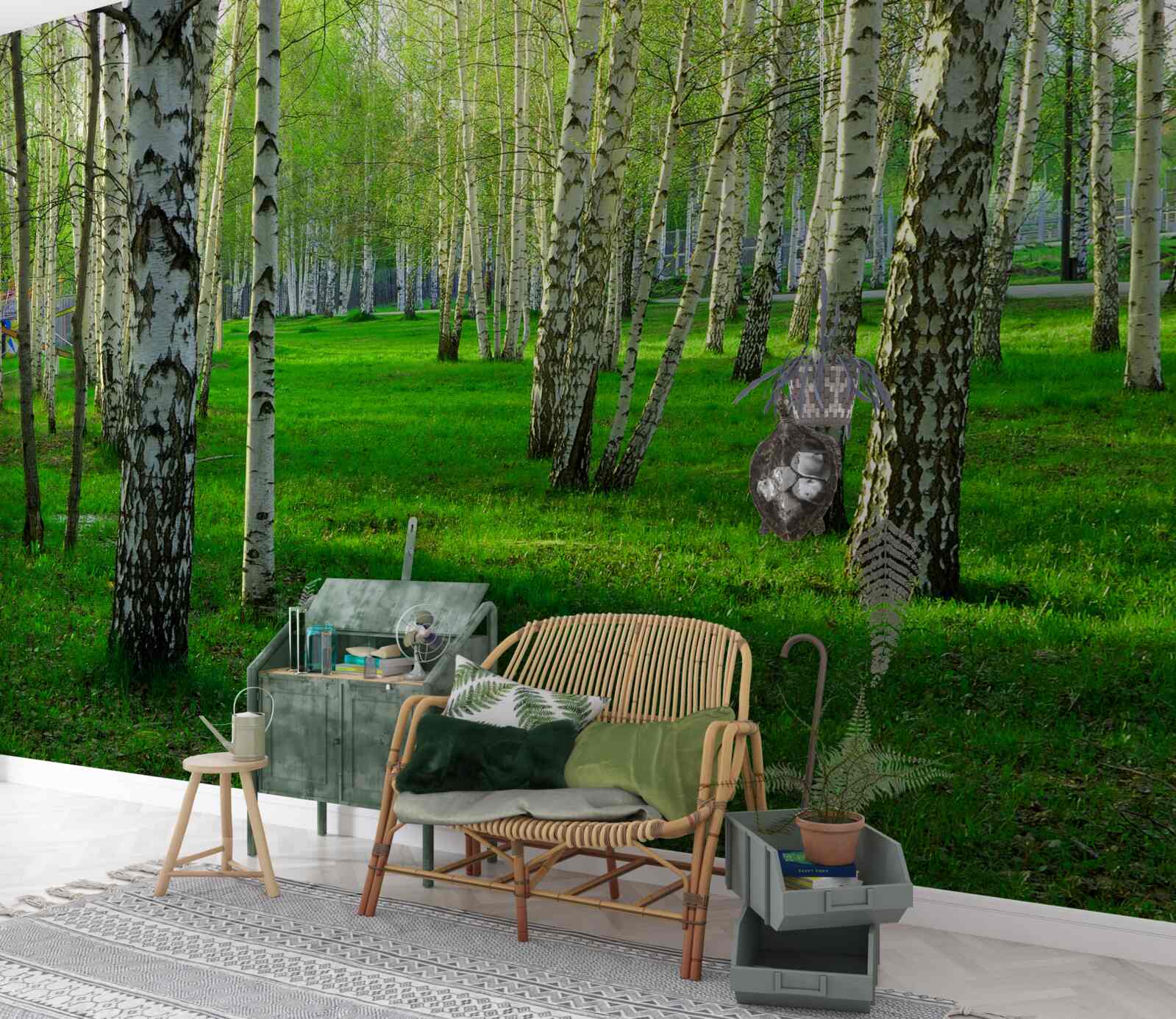 Фотошпалери зелена трава і дерева