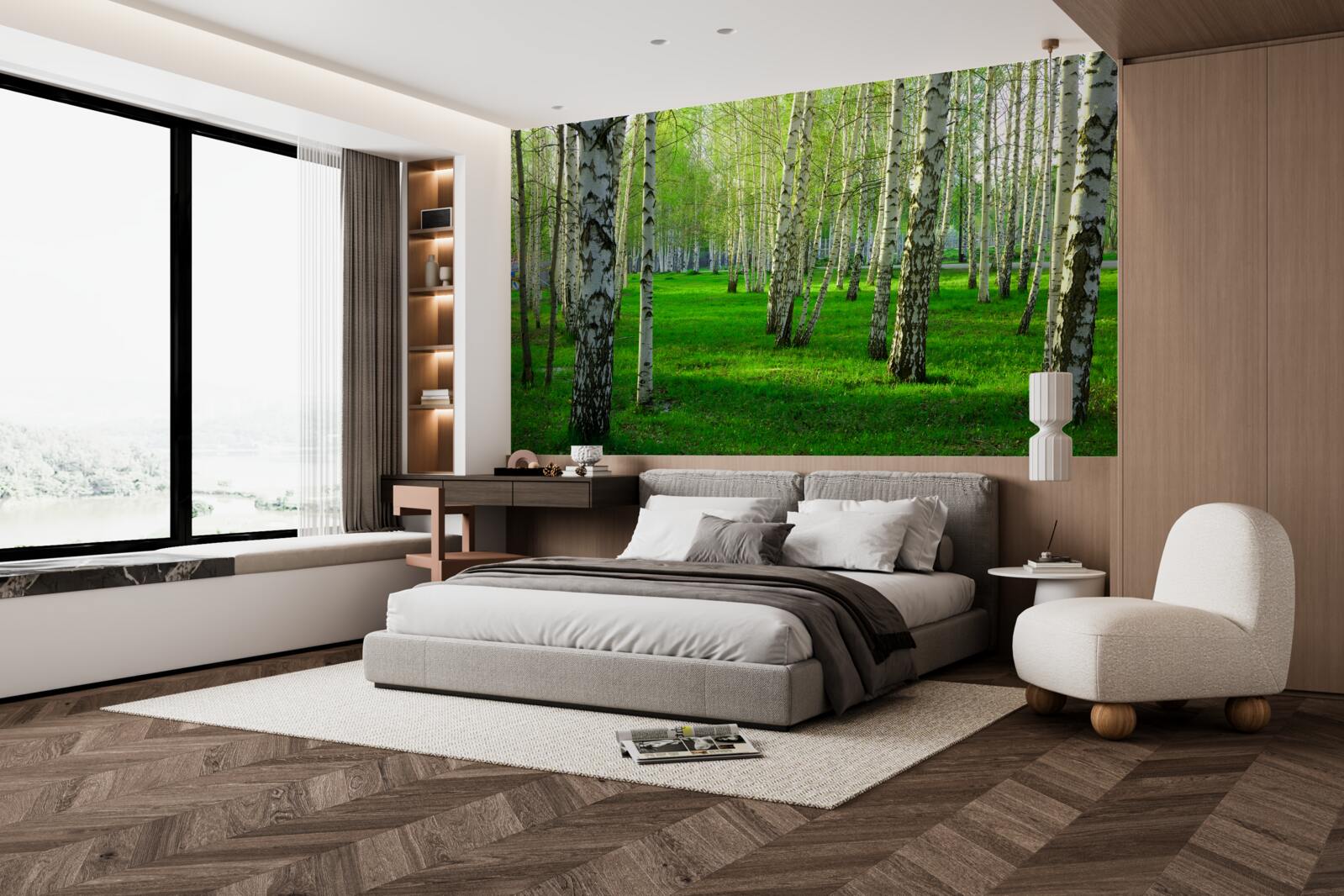 Фотошпалери зелена трава і дерева