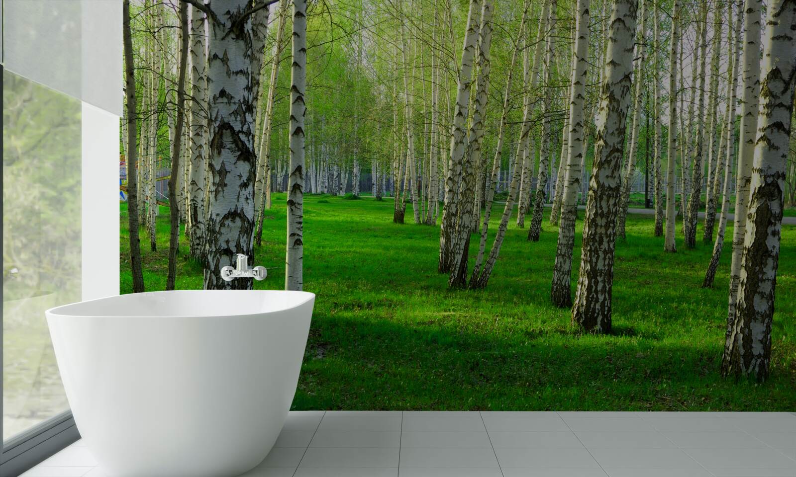 Фотошпалери зелена трава і дерева