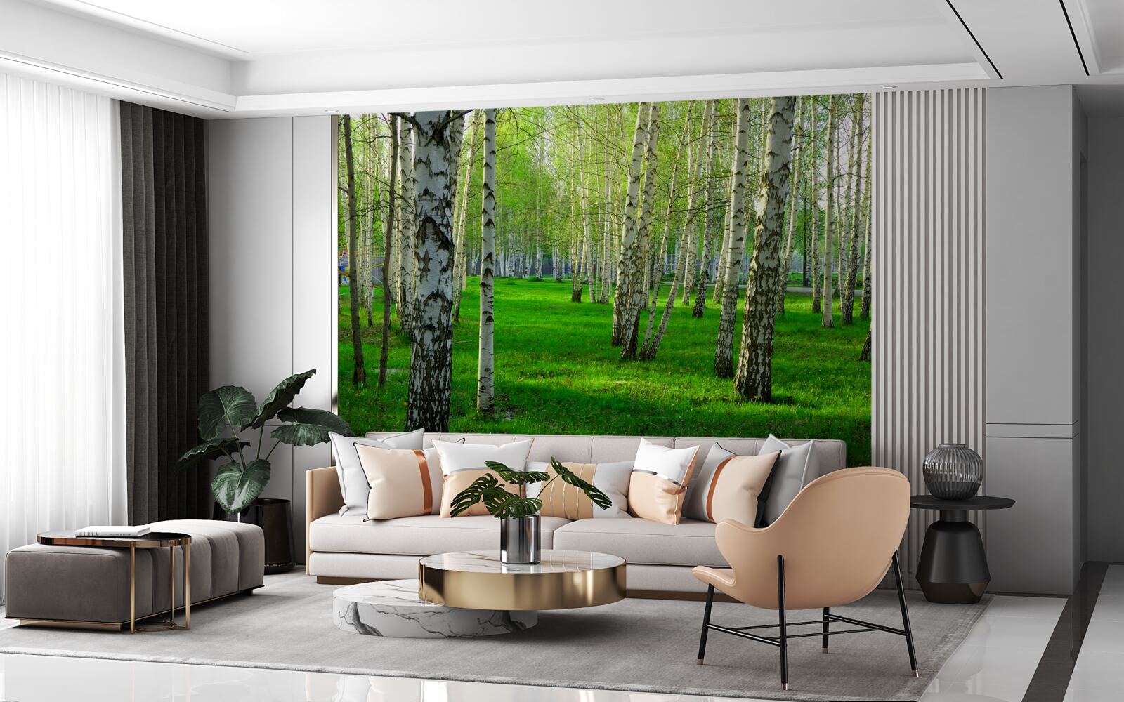 Фотошпалери зелена трава і дерева