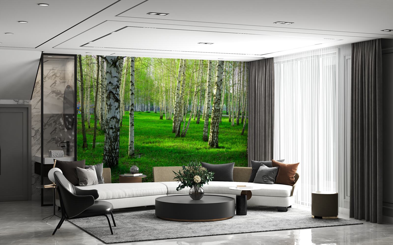 Фотошпалери зелена трава і дерева