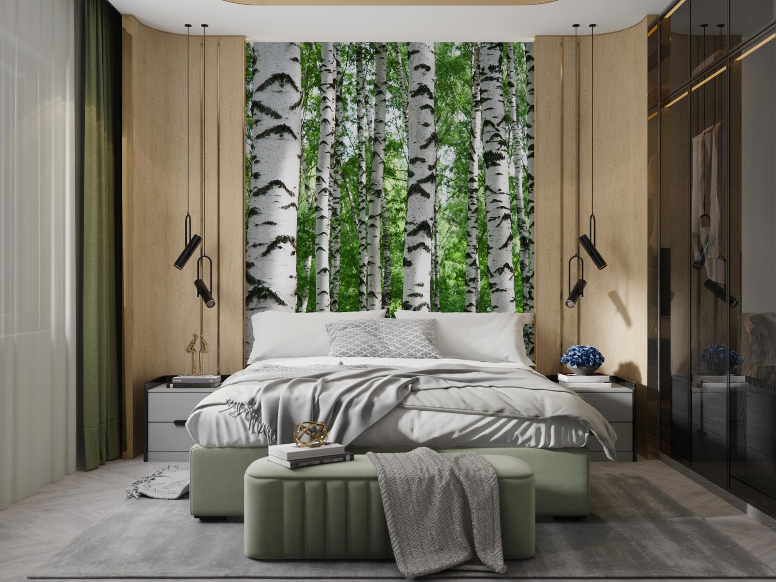 Фотошпалери ряди струнких беріз