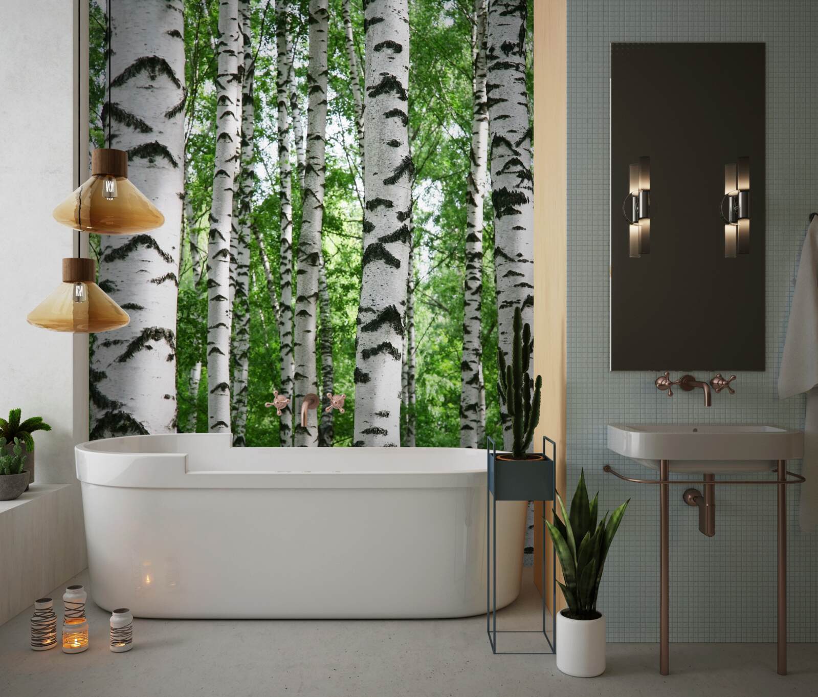 Фотошпалери ряди струнких беріз