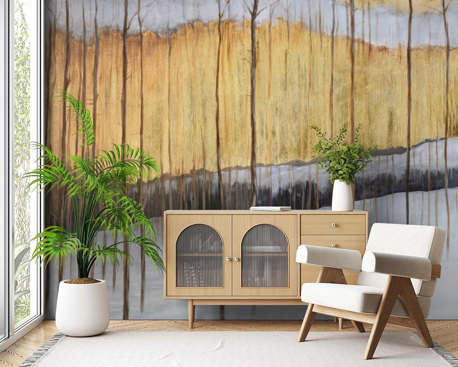 Фотошпалери контури витончених стовбурів дерев